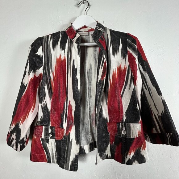 Chicos Multicolor Abstract Patterned Jacket Size 0 Open Front 3/4 Sleeves - Picture 1 of 8
